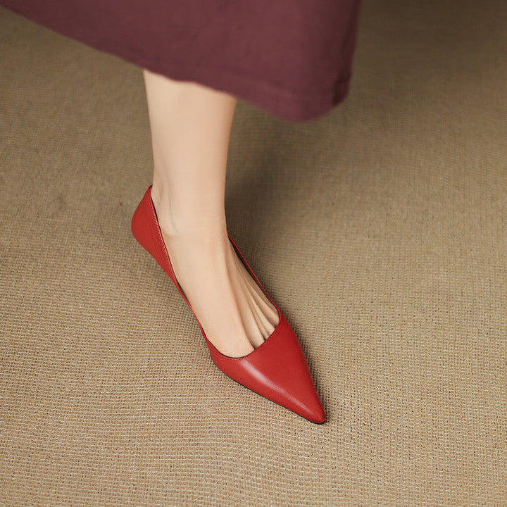Vienna | Elegant Pointed Toe Red Leather Kitten Heel Pumps