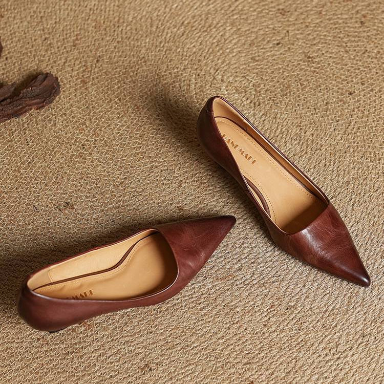 Dahlia | Chic Pointed Toe Genuine Leather Kitten Heels
