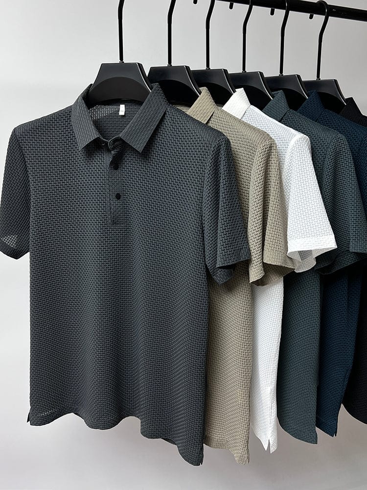 Celeste | Elegant Waffle Knit Short Sleeve Polo Shirt
