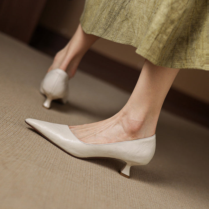 Elyse | Elegant Pointed Toe Burgundy Leather Kitten Heels