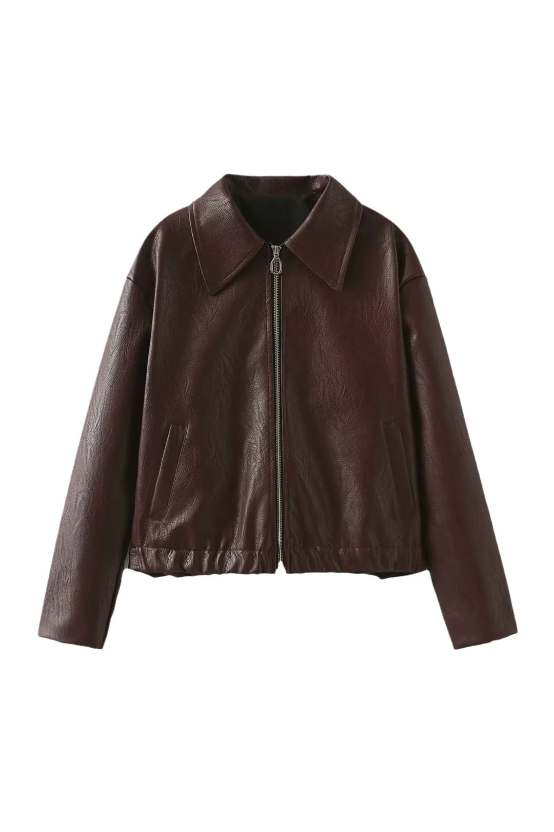 Cordelia | Chic Burgundy Leather Biker Jacket With Zip Front