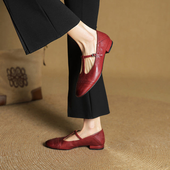 Eleanore | Elegant T-Strap Genuine Leather Mary Jane Flats