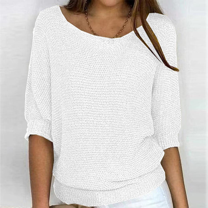 Eliana | Lightweight Gray Knit Sweater With Three Quarter Sleeves