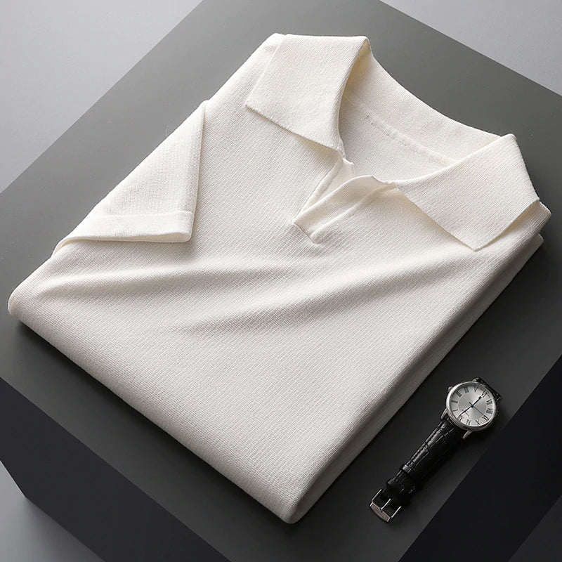 Tuscany | Classic Cotton Johnny Collar Polo Shirt Men - Cream