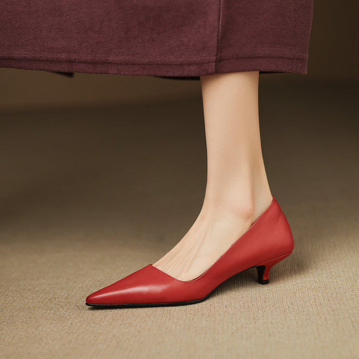 Vienna | Elegant Pointed Toe Red Leather Kitten Heel Pumps
