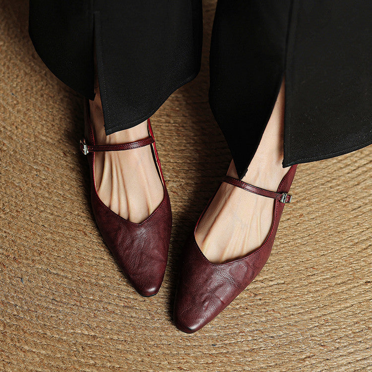 Helena | Chic Pointed Toe Mary Jane Leather Mules