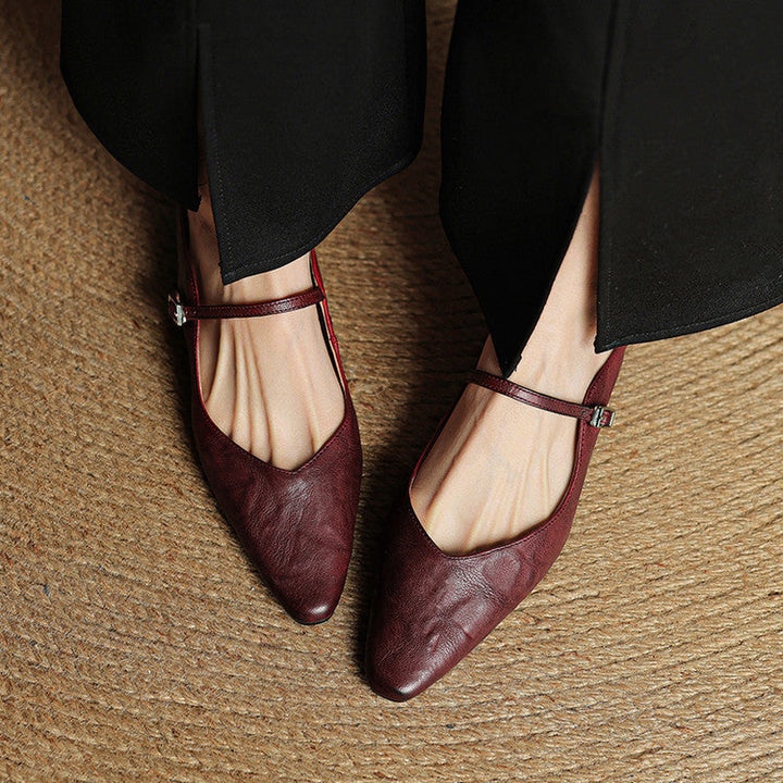 Helena | Chic Pointed Toe Mary Jane Leather Mules