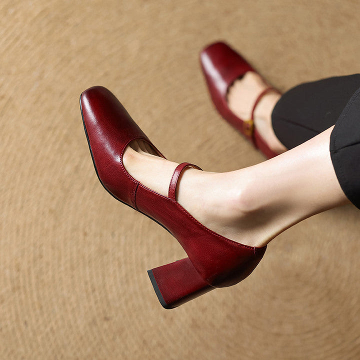 Lenara | Elegant Square Toe Mary Jane Block Heels