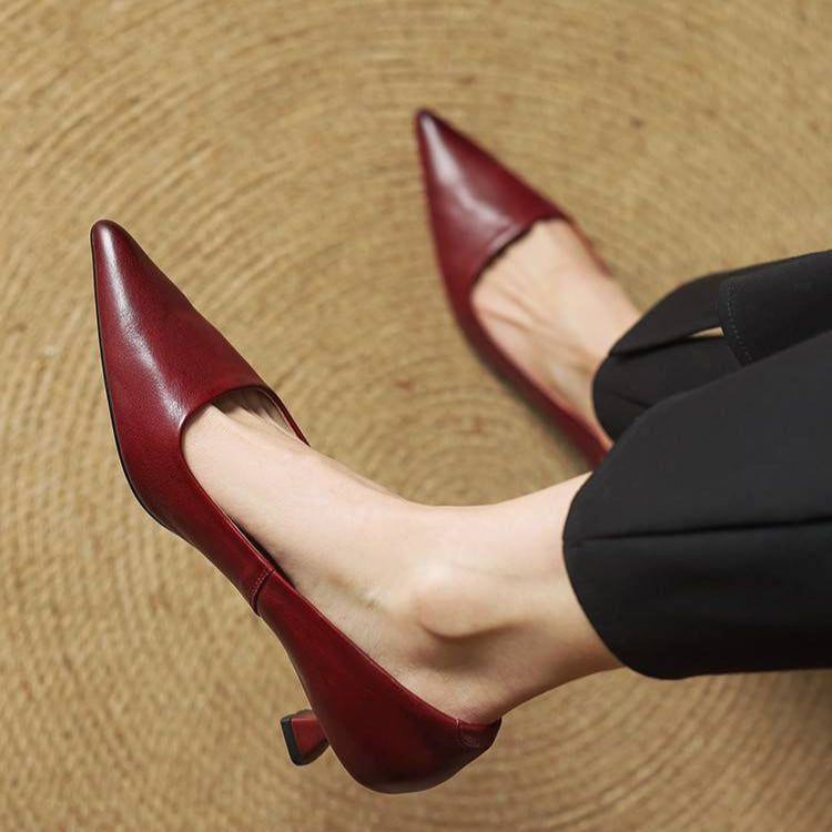 Cordelia | Elegant Pointed Toe Genuine Leather Kitten Heels