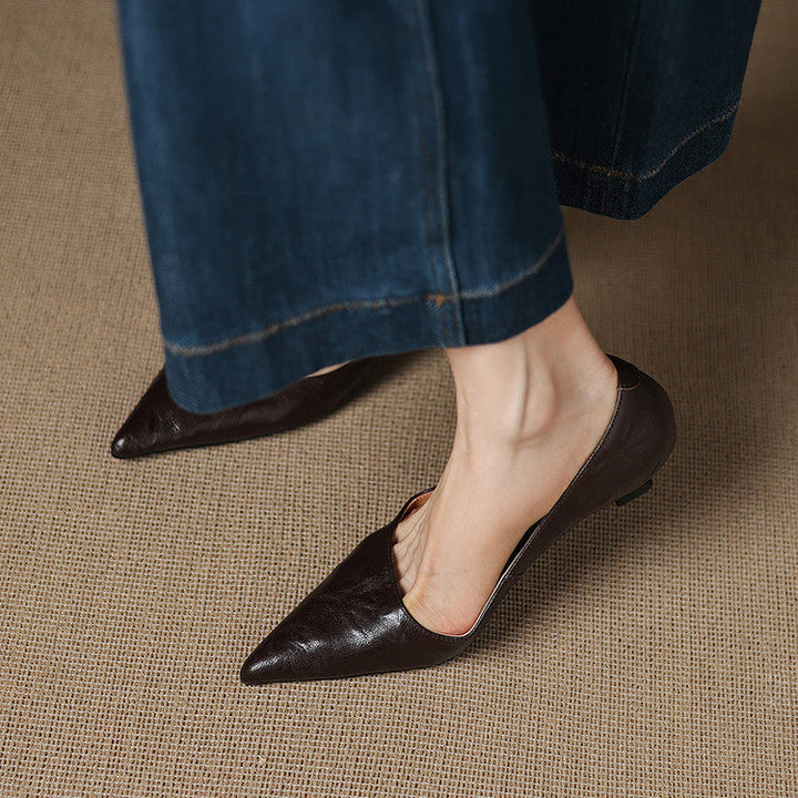 Elyse | Elegant Pointed Toe Burgundy Leather Kitten Heels