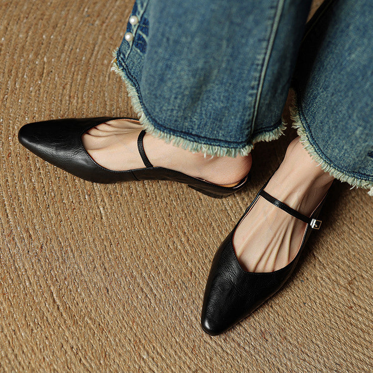 Elyse | Elegant Pointed Toe Mary Jane Leather Mules