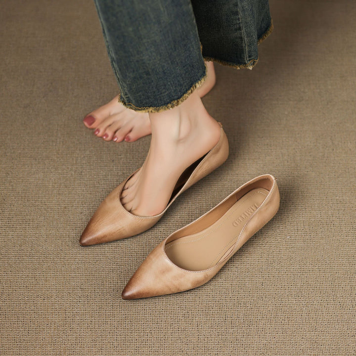 Irella | Elegant Pointed Toe Genuine Leather Flats