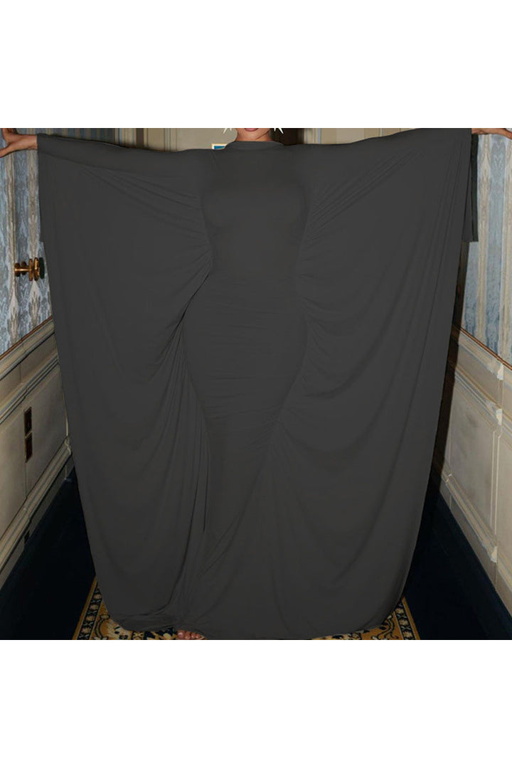 Dahlia | Elegant Long Sleeve Ruched Maxi Dress With Cape Detail