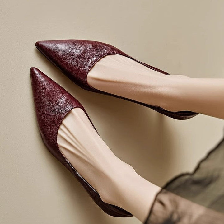 Elyse | Elegant Pointed Toe Burgundy Leather Kitten Heels