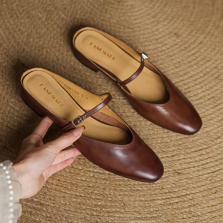 Margot | Elegant Brown Leather Mary Jane Mules With Cushioned Sole