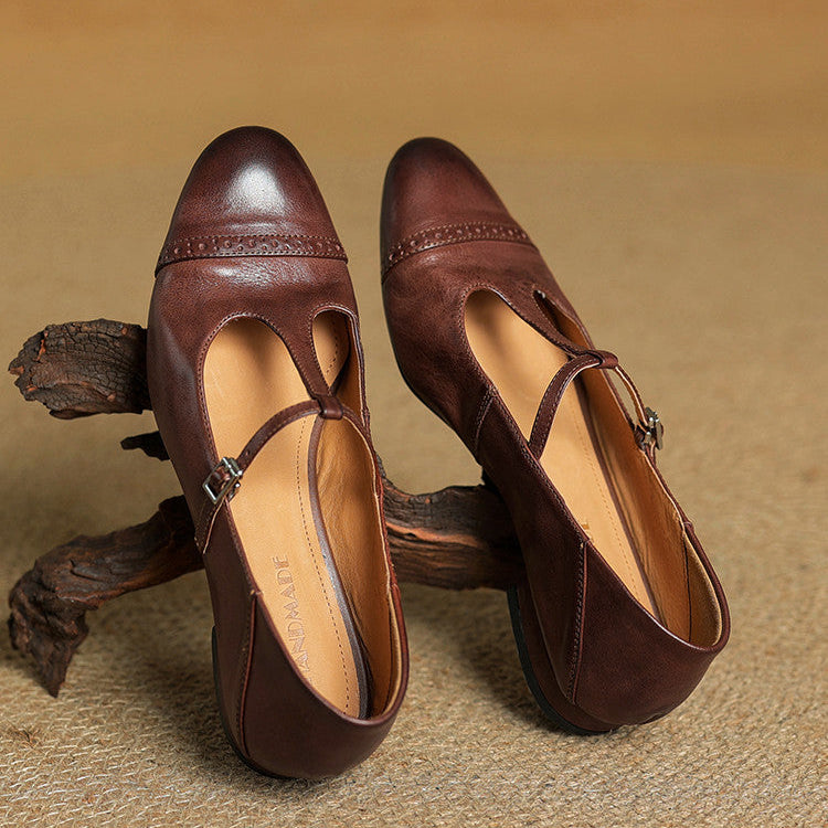 Eleanore | Elegant T-Strap Genuine Leather Mary Jane Flats
