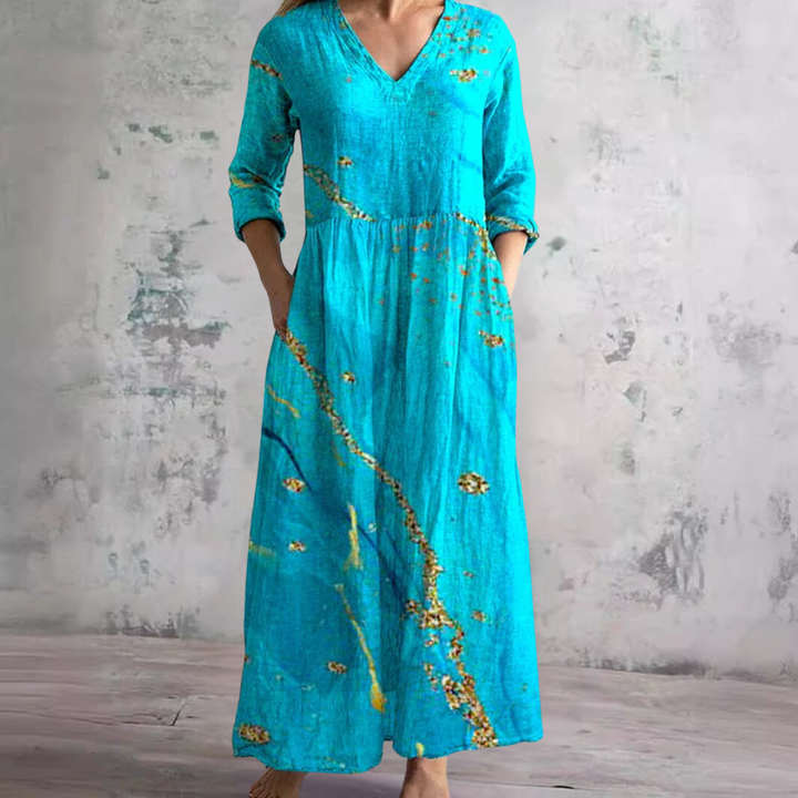 Millie | Elegant V-Neck Floral Maxi Dress With 3/4 Sleeves