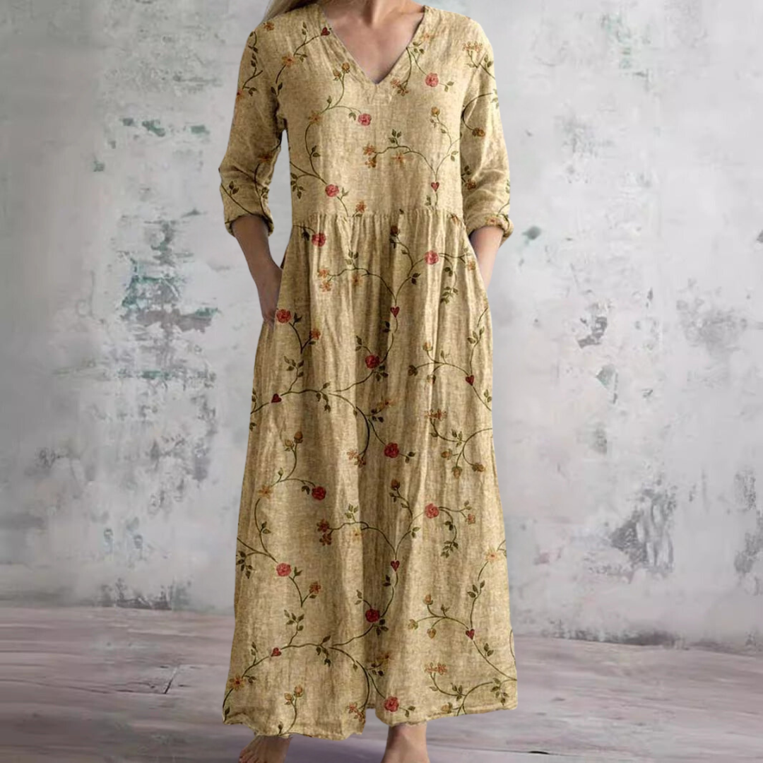 Millie | Elegant V-Neck Floral Maxi Dress With 3/4 Sleeves