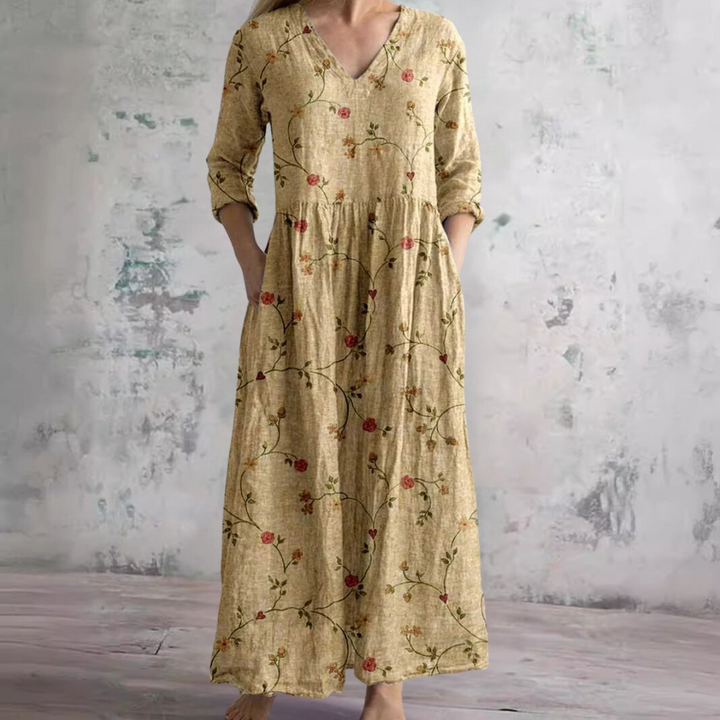 Millie | Elegant V-Neck Floral Maxi Dress With 3/4 Sleeves