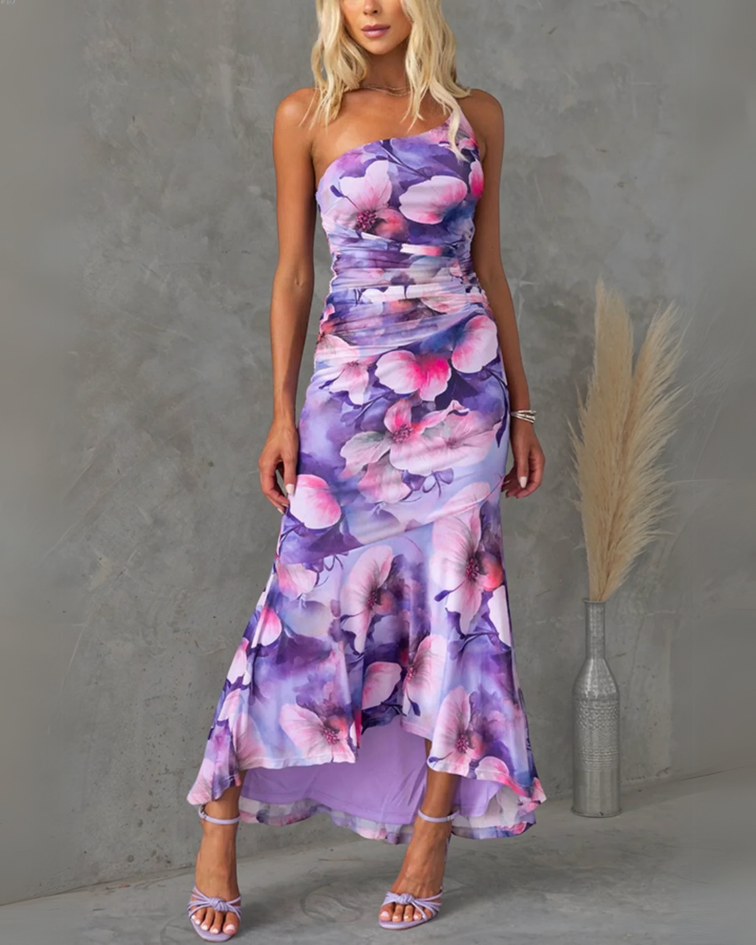 Eliza | Elegant One Shoulder Floral Print Maxi Dress