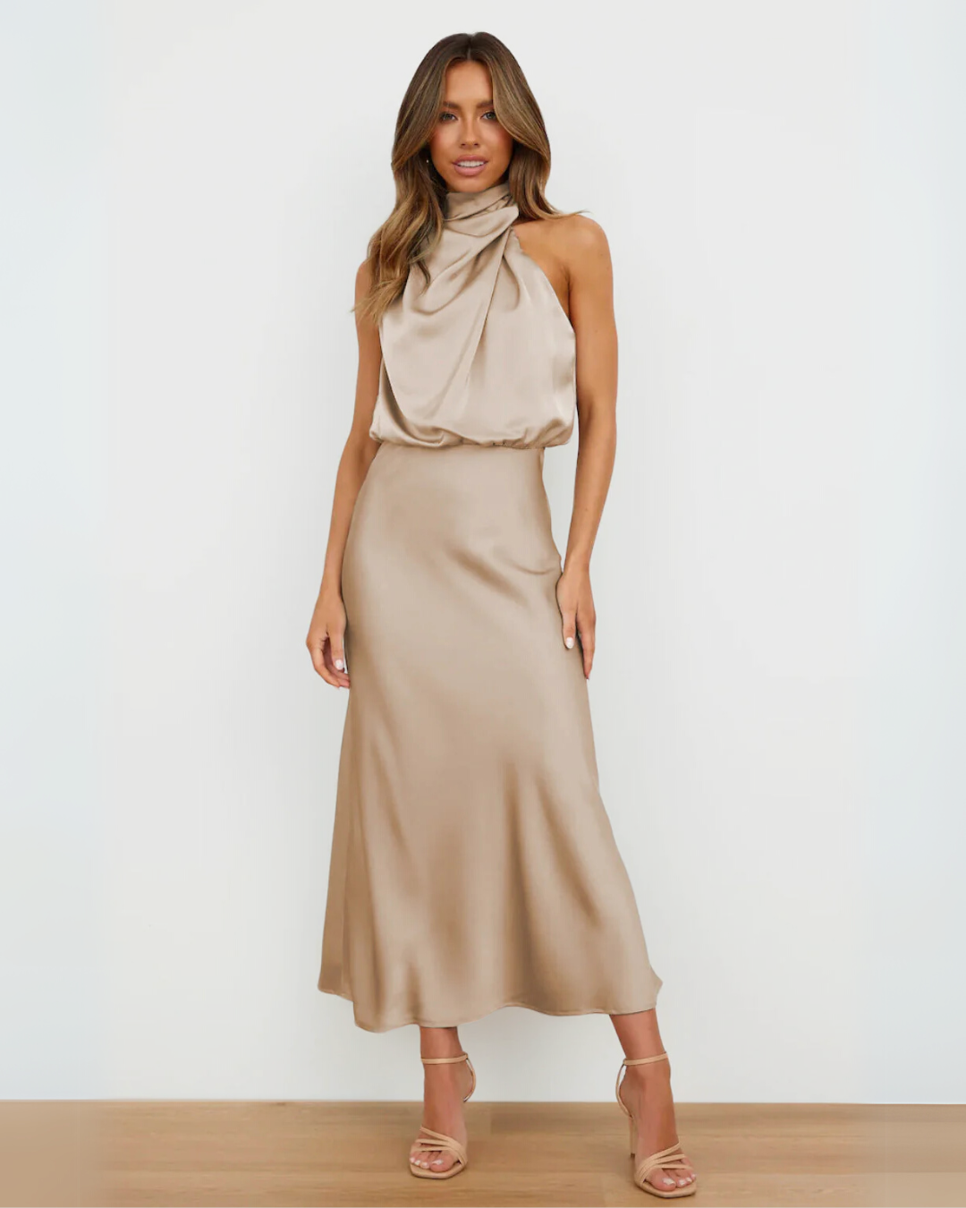 Zoe | Elegant Halter Neck Draped Maxi Dress