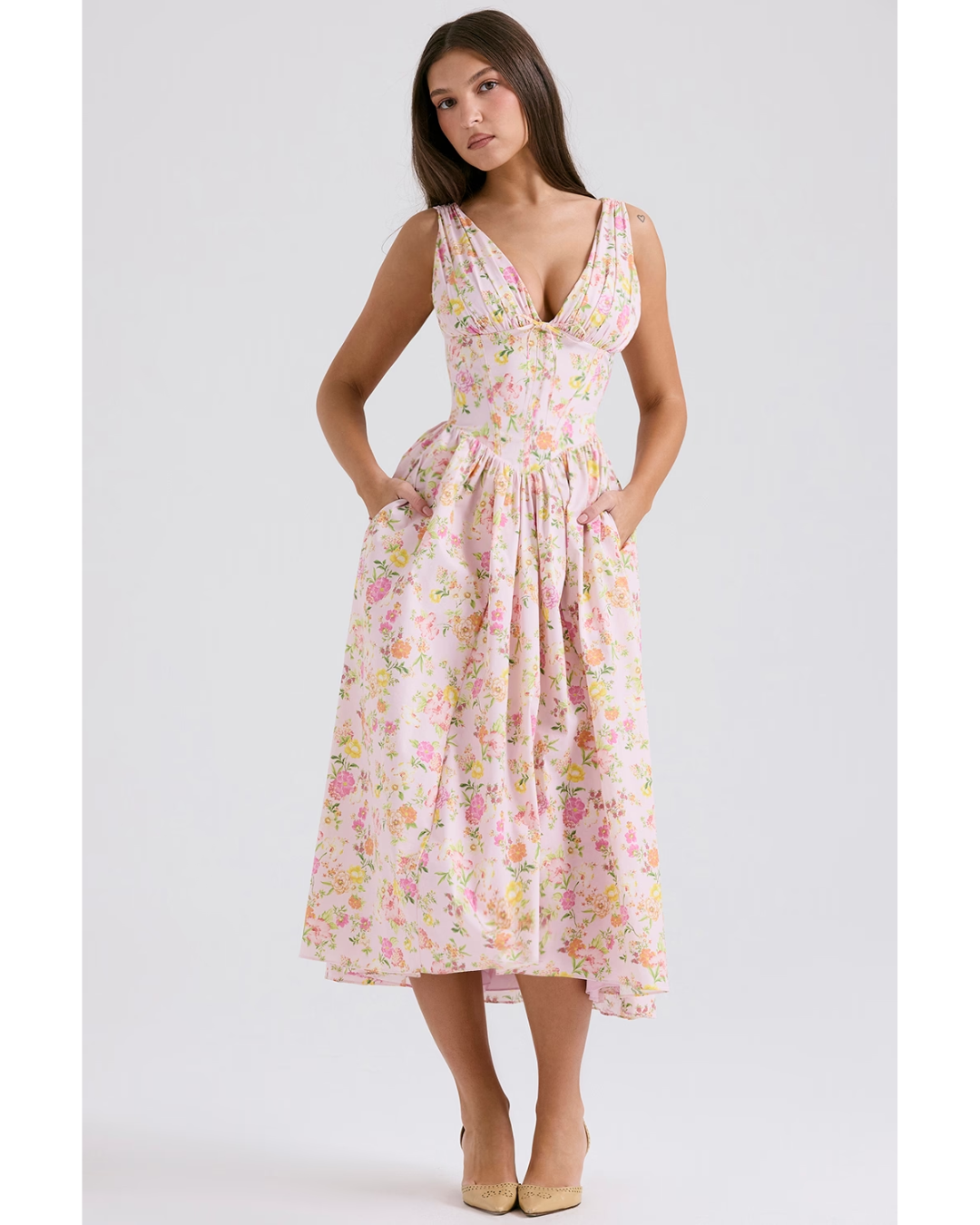Rosie | Elegant V-Neck Floral Midi Dress