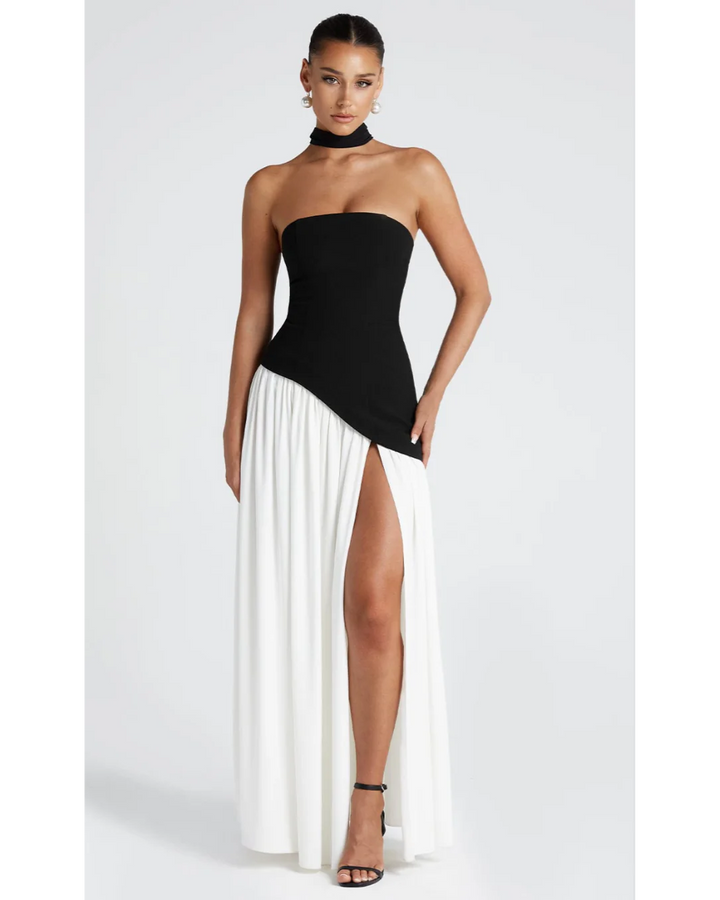 Scarlett | Elegant Halter Neck Two-Tone Maxi Gown