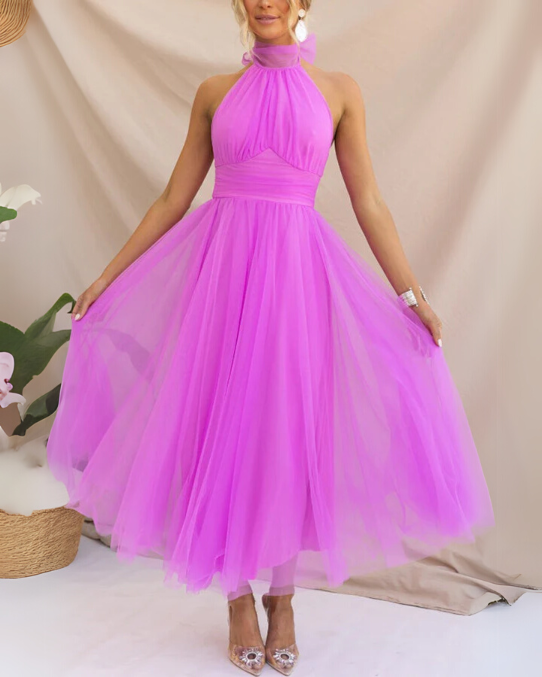 Penelope | Elegant Halter Tulle Maxi Dress