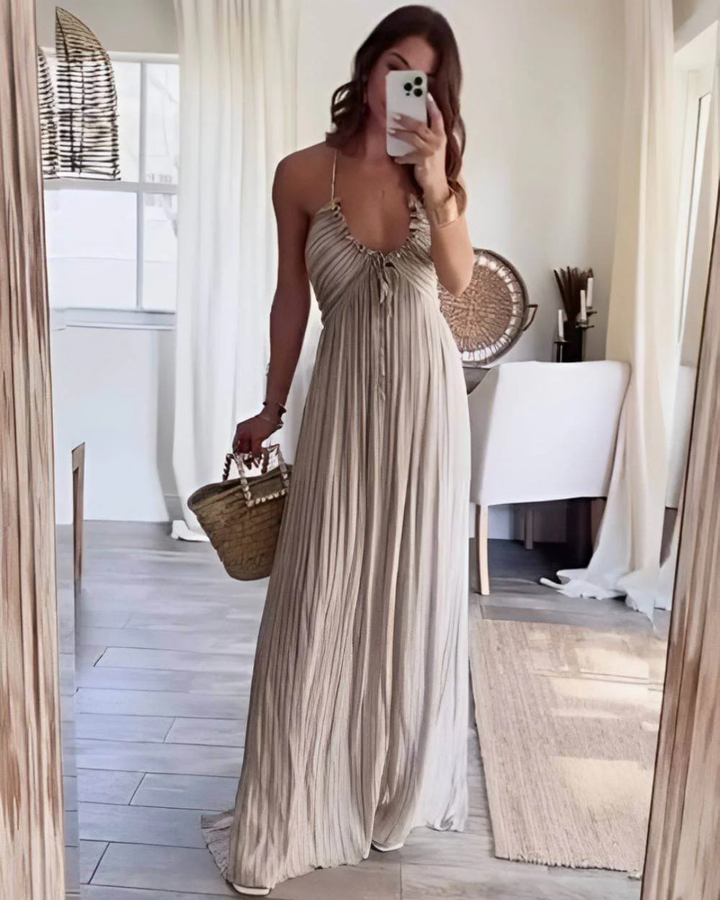 Sybil | Elegant Pleated Halter Maxi Dress