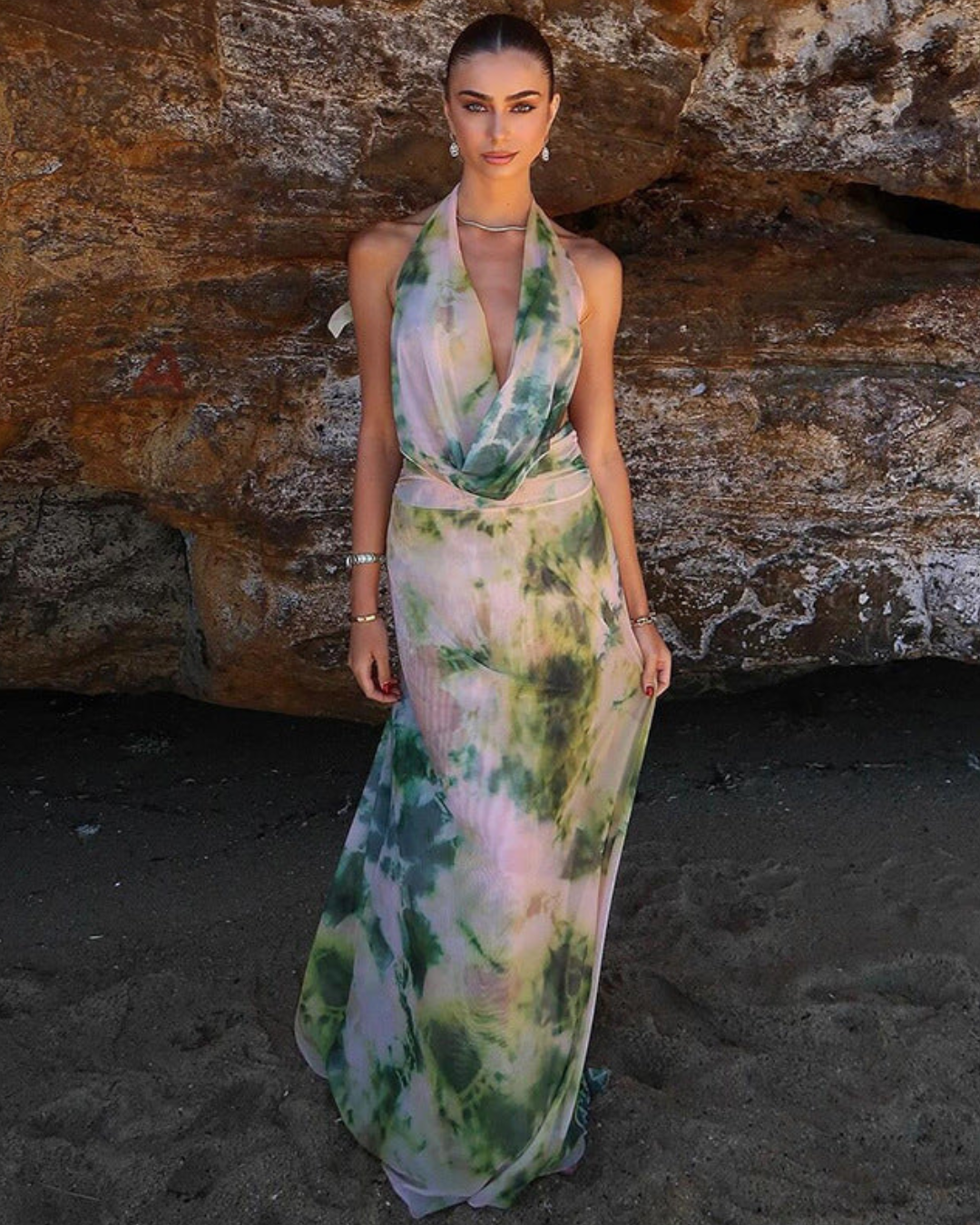 Sybil | Elegant Halter Backless Tie Dye Maxi Dress