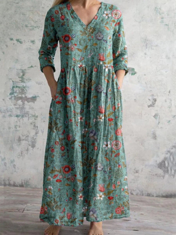 Juliet | Elegant V-Neck Floral Print Maxi Dress