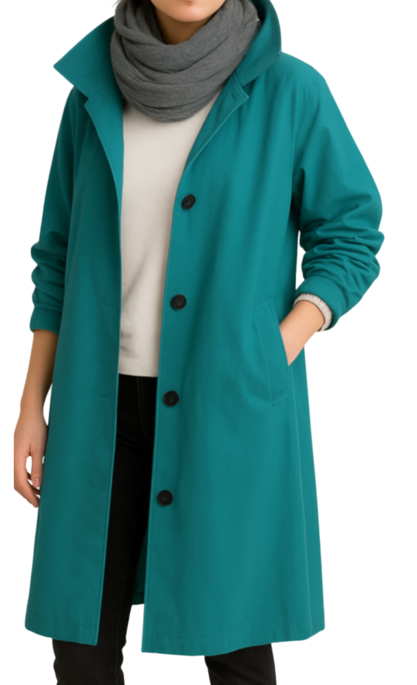 Sanne | Elegant Hooded Long Trench Coat With Tie Belt