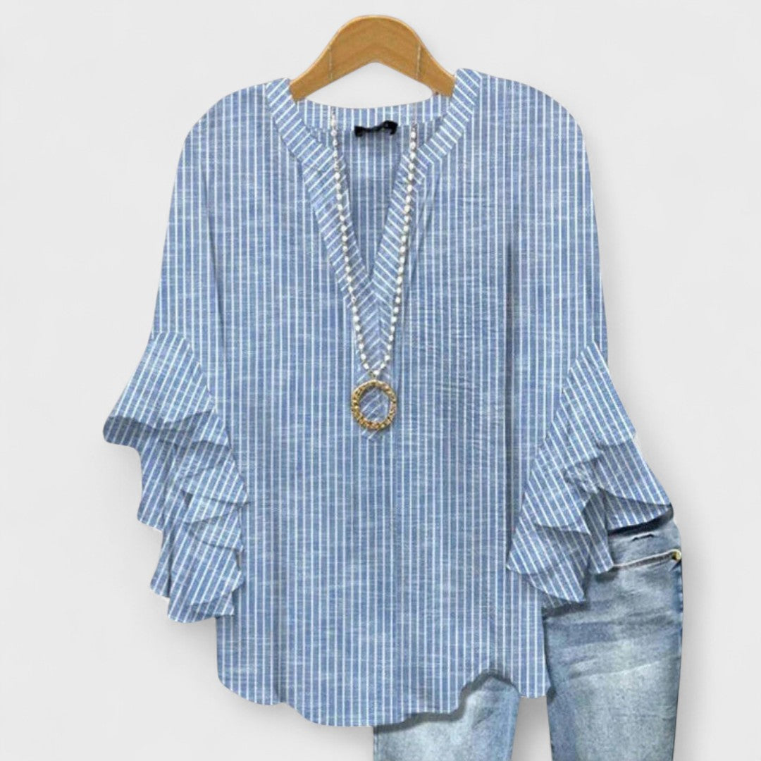 Rosanna | Elegant V-Neck Floral Print Ruffle Sleeve Blouse