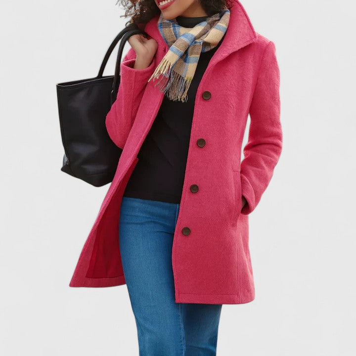 Delphine | Elegant Single Breasted Wool Blend Tailored Coat