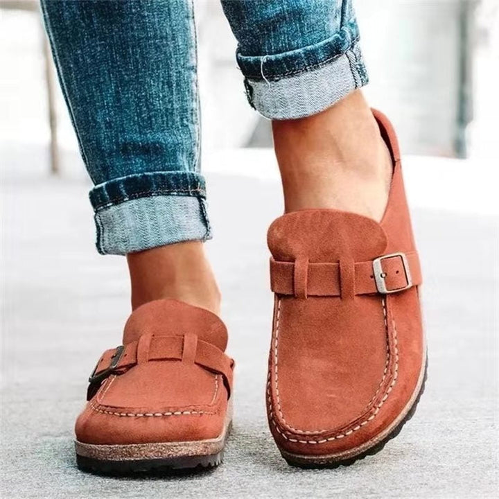 Grace | Stylish Suede Buckle Mules With Orthopedic Support