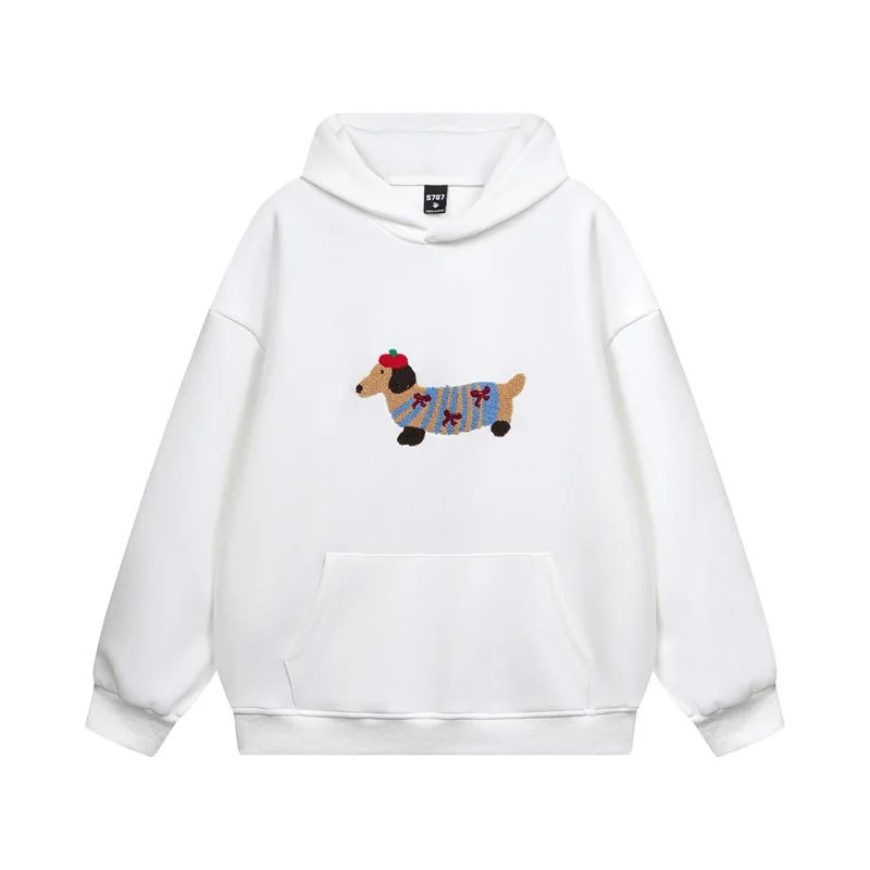 Evy | Stylish Oversized Dachshund Embroidered Hoodie With Kangaroo Pocket
