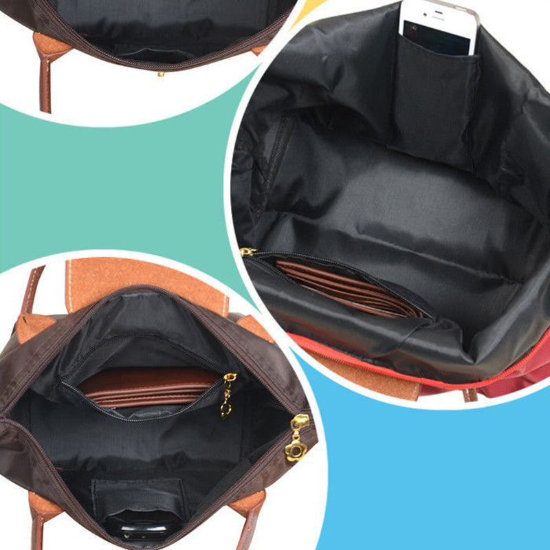 Allegra | Chic Black Tote Bag With Brown Leather Trim