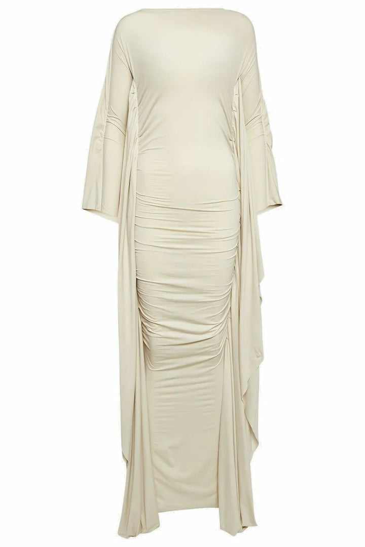 Dahlia | Elegant Long Sleeve Ruched Maxi Dress With Cape Detail