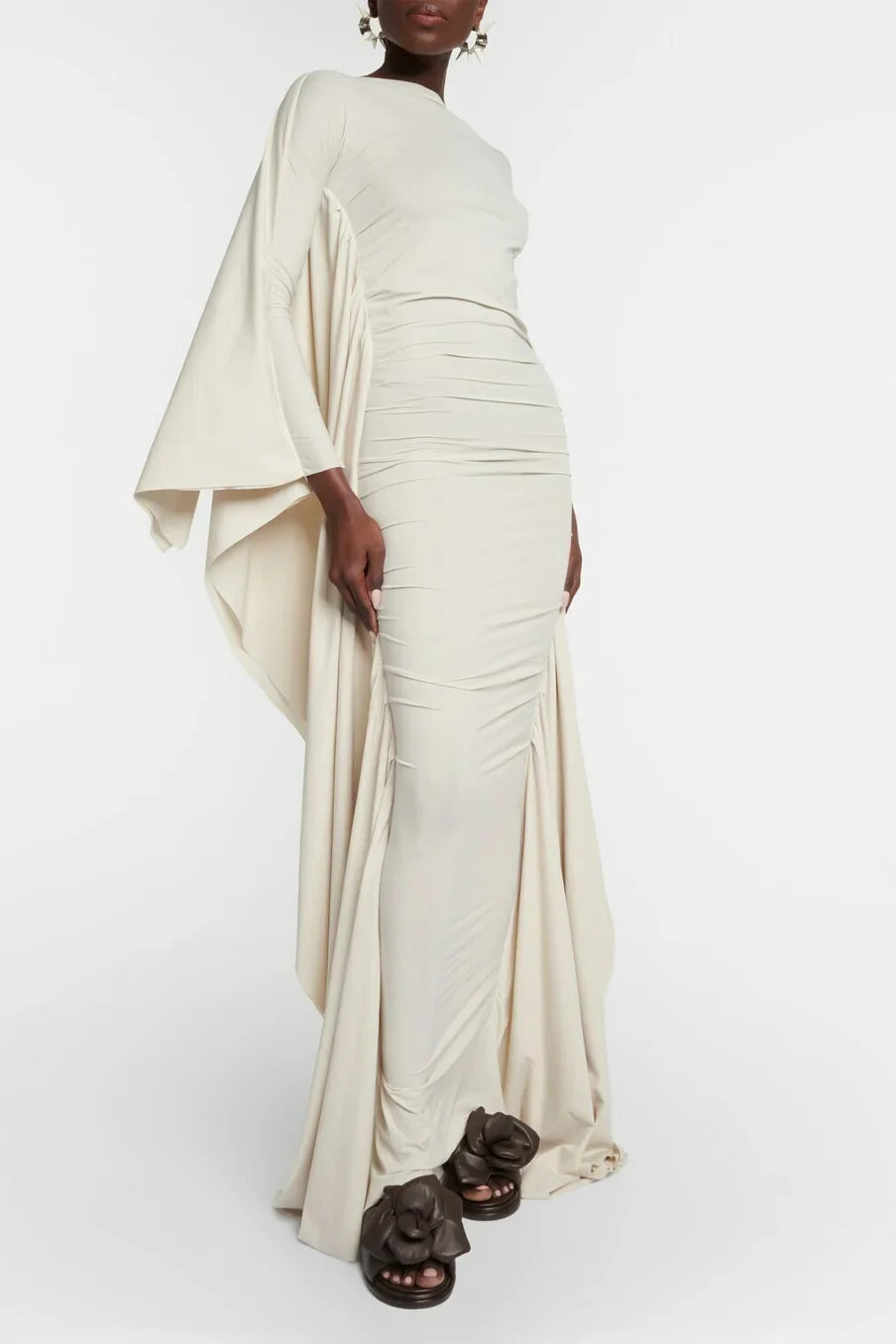 Dahlia | Elegant Long Sleeve Ruched Maxi Dress With Cape Detail