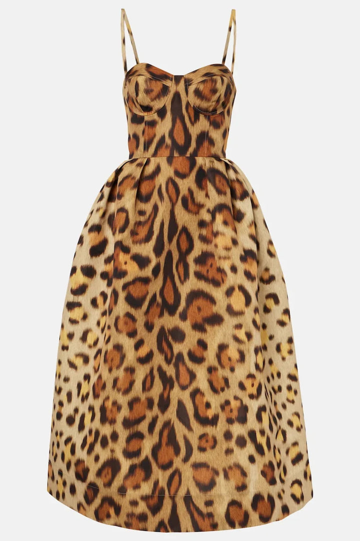Valentina | Chic Leopard Print Bustier Midi Dress