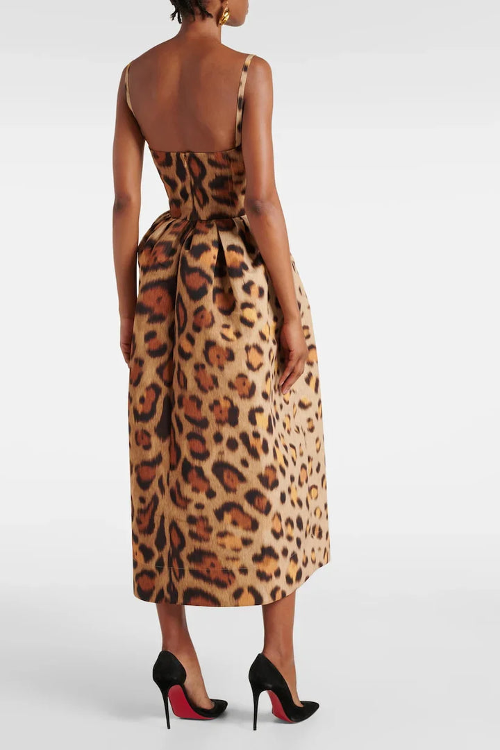 Valentina | Chic Leopard Print Bustier Midi Dress