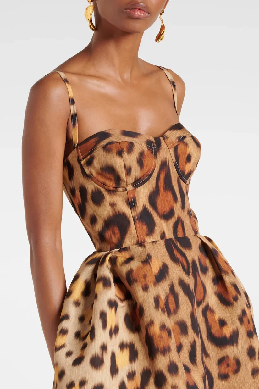 Valentina | Chic Leopard Print Bustier Midi Dress