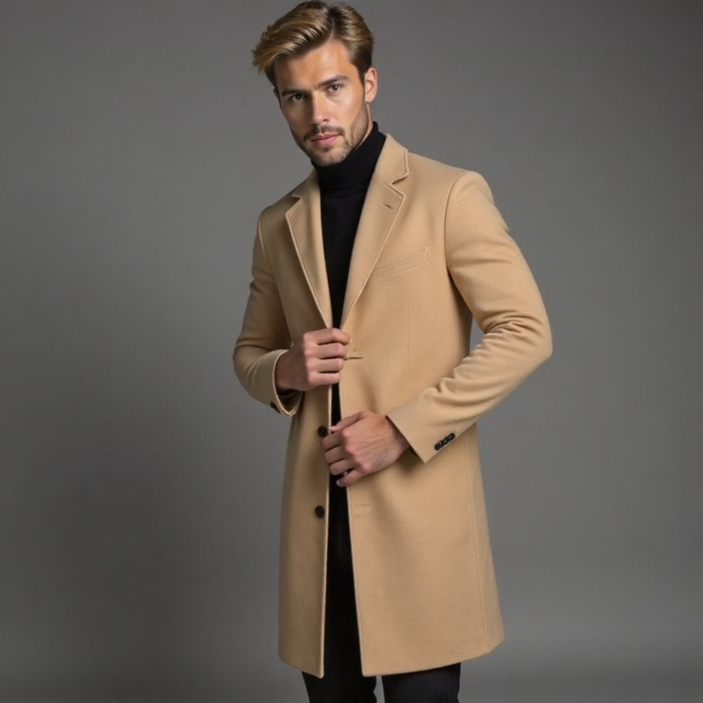 Eleanore | Elegant Men's Grey Slim Fit Wool Overcoat