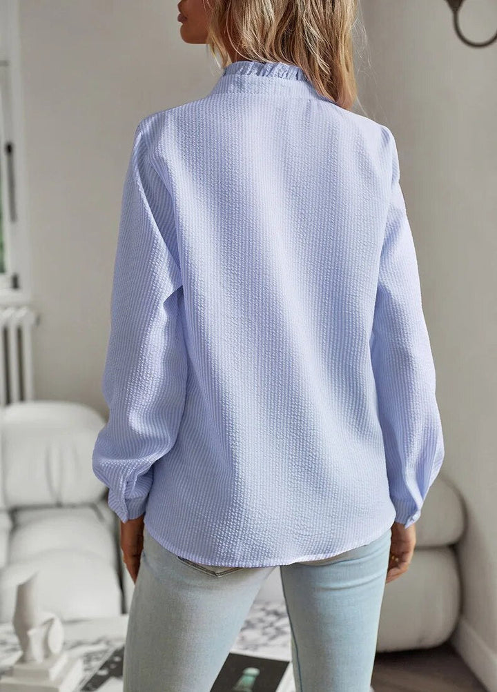 Valerie | Elegant Ruffle Collar Long Sleeve Button Up Blouse