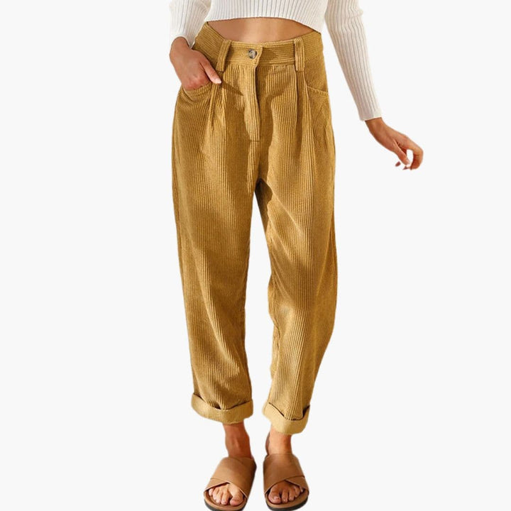 Rosie | Stylish High Waisted Pleated Corduroy Pants