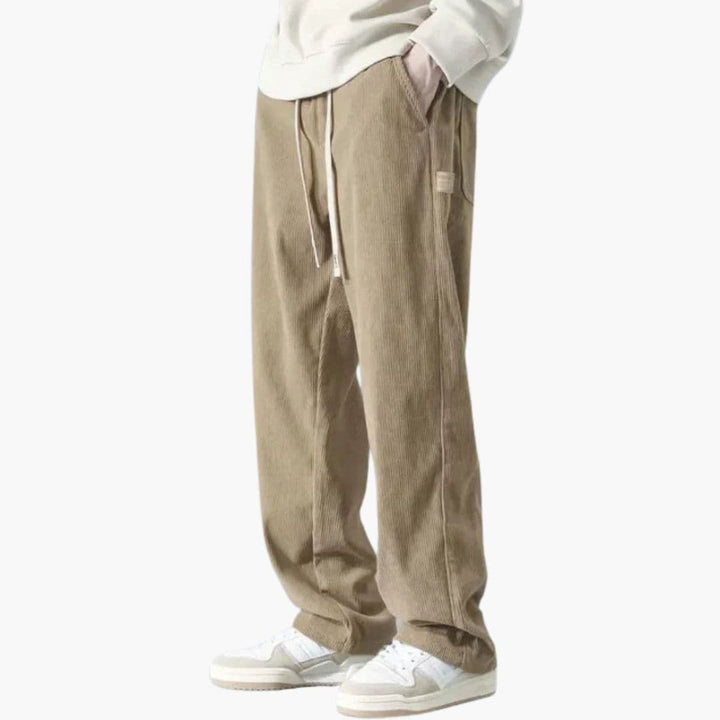 Men's Black Wide Leg Corduroy Pants With Drawstring Waist