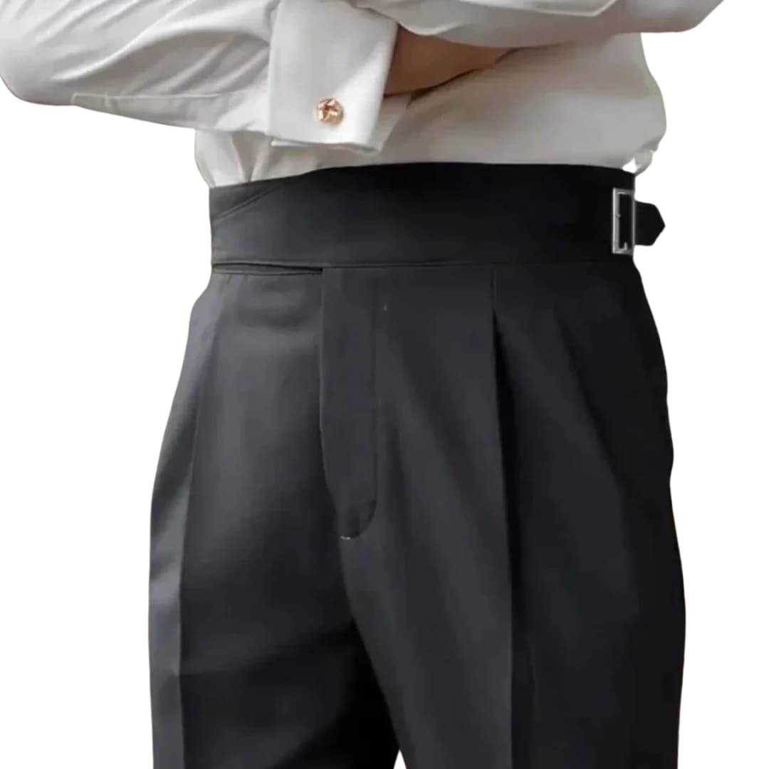Imogen | Elegant High-Waisted Pleated Trousers With Adjustable Belt