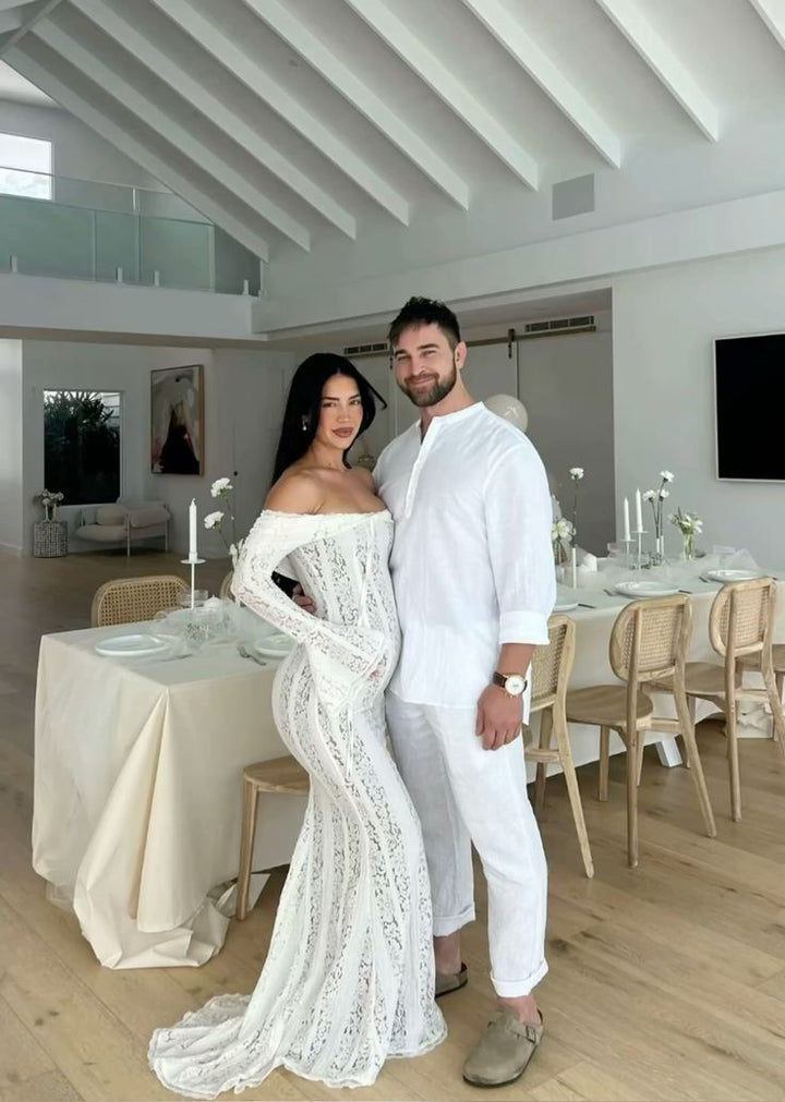 Amelia | Elegant Off-Shoulder Lace Maternity Maxi Gown