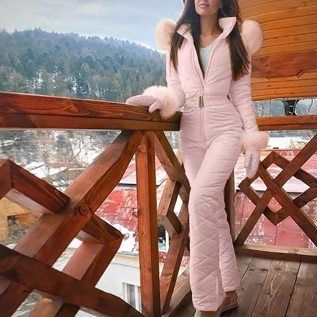 Lana | Chic Quilted Ski Jumpsuit With Fur Trim And Belt