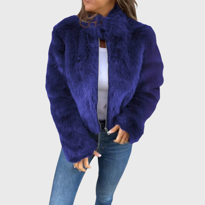Iris | Chic Brown Faux Fur Teddy Jacket With Zip Front